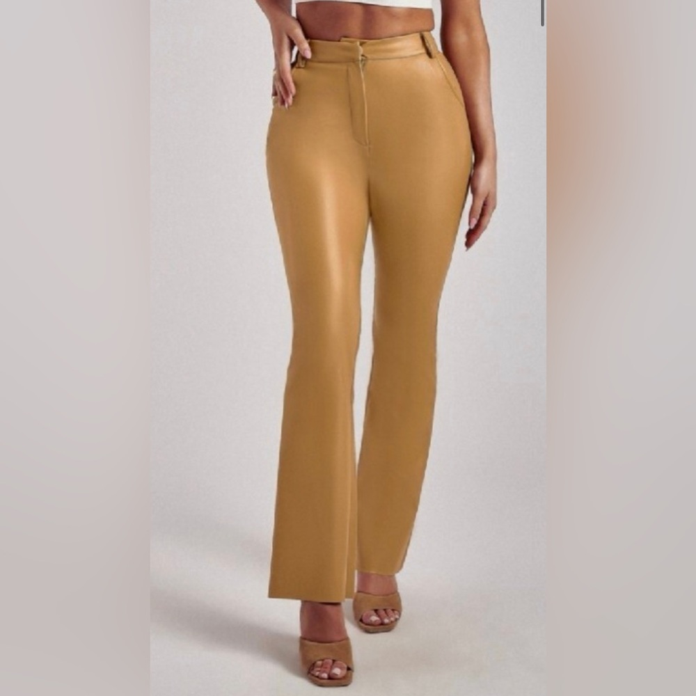 Meshki Tan Faux Leather Pants